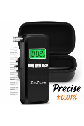 Alcool Tester AD80 Profesional, Etilotest, Digital, Functie de Memorare, Acuratete +/- 0.01% BAC, 10 mustiuc-uri incluse, Calibrare Automata, Recunoastere Suflat Fals, Analiza Rapida