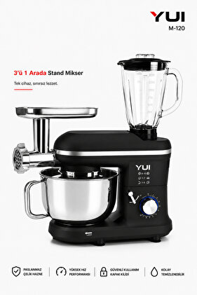 M120 Multi-fonksiyonel 3'ü Bir Arada Stand Mikser Kıyma Setli Ve Blender Özellikli Siyah