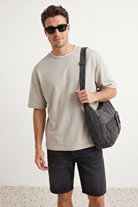 Premium Stone Oversized/Wide Fit Knit Band Textured Piqué T-Shirt TMNSS23TS00079