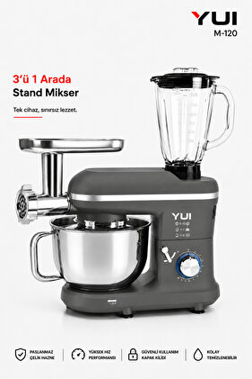 M120 Multi-fonksiyonel 3'ü Bir Arada Stand Mikser Kıyma Setli Ve Blender Özellikli Gri