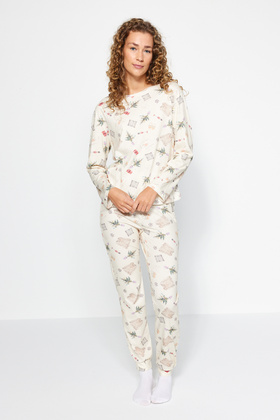 Cream 100% Cotton Winter Themed Knitted Pajamas Set Thmaw24Pt00118