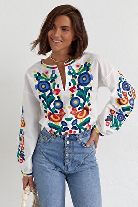 Women's New Season Fully Embroidered Design Vintage Blouse