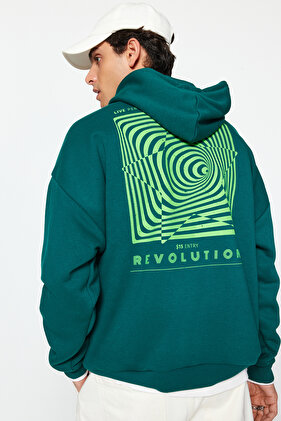 Oversize Dark Green Fleece SWeatshirt - TMNAW24sw00201