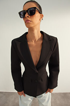 Limited Edition Black Lined Woven Blazer - TWOAW24BC00096