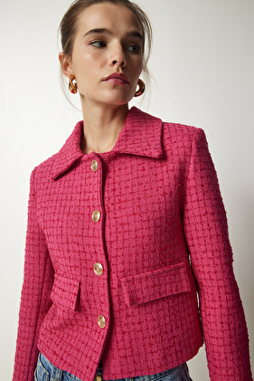 Women's Pink Tweed Crop Jacket TO00039