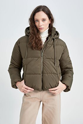 Su Geçirmez Kapitoneli Cepli Fermuarlı Kapüşonlu Şişme Mont X7029az22wn