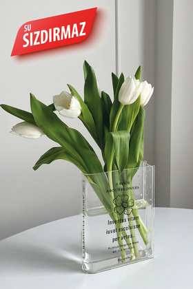 Papatya Baskılı Şeffaf Kitap Vazo