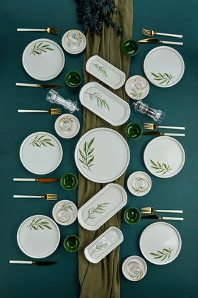 طقم فطور لوكس سيراميك أخضر نباتي 23 قطعة لـ 6 أشخاص