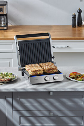 Grilliant 1344h Inox Body, Cast Iron Removable Plate Toaster and Grill Machine
