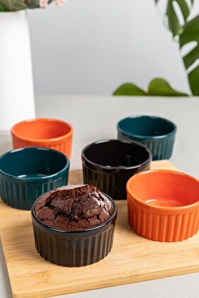 6 Lı Renkli Büyük Boy Sufle Kabı Fırın Kalıbı