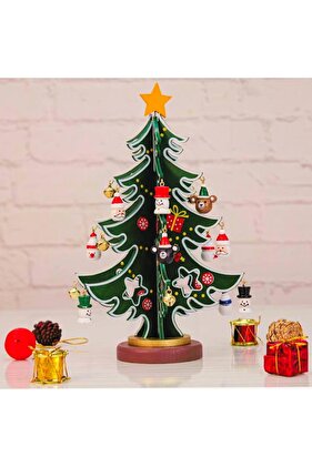 Yılbaşı Masa Üstü Ahşap Çam Ağacı Süsü 22 Cm