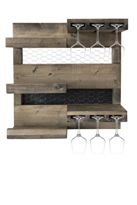 Ahşap Şaraplık Içki Standı Masif Duvar Kadeh Rafı Wdn014