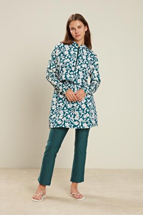 طقم ملابس سباحة منقوشة مكونة من 3 قطع زيتية