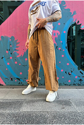 Kahve Rengi Paça Ayarlanabilir Baggy Paraşüt Pantolon