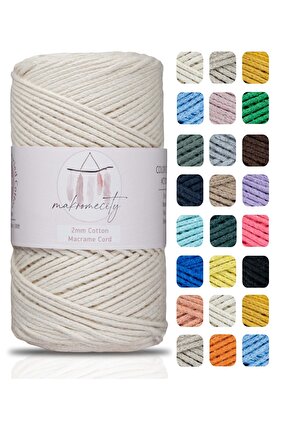 Premium Koton Pamuk Makrome Ipi Ekru 200 gr 150 Metre 2mm Cotton Zincir Makrome Çanta Ipi Supla Ipi