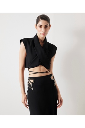 Belden bağlamalı crop ceket