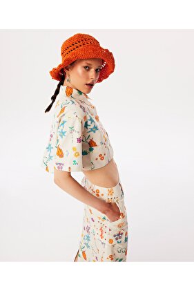 قميص المحاصيل منقوشة