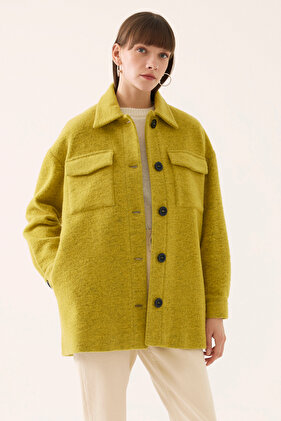 Aadhya Comfortable Fit Standard Size Low Sleeve Shirt Collar Oil Green Color Women's Jacket