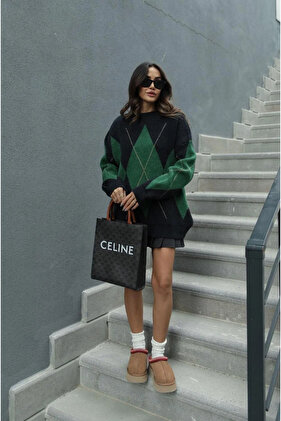 سترة نسائية باللون الأخضر والأزرق الداكن منقوشة بالألماس - مجموعة Allure للنساء