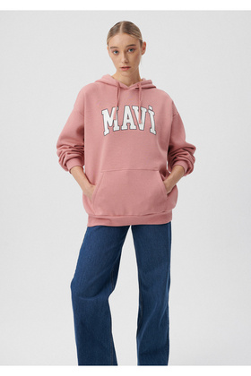 Logo Baskılı Kapüşonlu Pembe Sweatshirt 1600361-70957