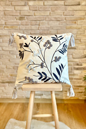 Punch Embroidered Single Decorative Special Design Gray Throw Pillow Cover (panch)