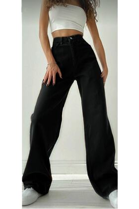 Gabrielle Black Power Lycra Super High Waist Loose Jeans Palazzo Trousers