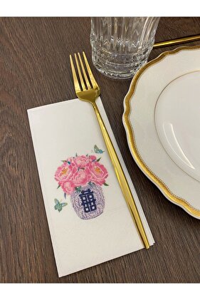 Kelebekli Bleu Blanc Sunum Peçetesi 16'lı