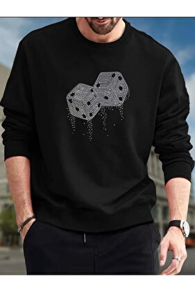 Crew Neck Black Dice Printed Sweatshirt
