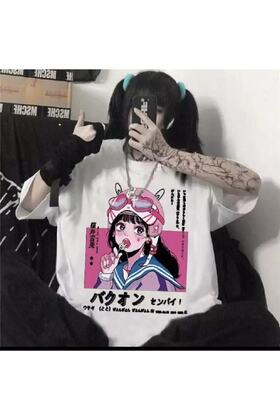 Unisex Beyaz Anime Lolipop Girl T-shirt