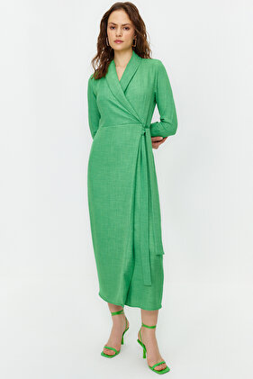 Khaki Linen Look Double Breasted Woven Dress TCTSS24EB00021