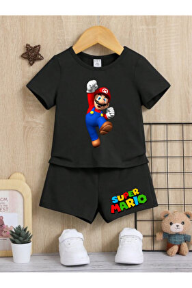 طقم علوي وسفلي مطبوع من ماريو للأطفال 4 سنوات / 13 سنة