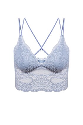 Kadın Açık Mavi Dantel Detay Bralet