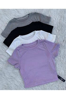 Női 4 részes fekete bordás nyakú Camisole Crop póló