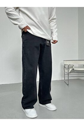 بنطال جينز رجالي أسود فضفاض مريح