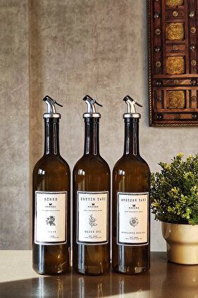 Amber Zeytinyağı Ayçiçek Yağı Sirke Şişesi Yağdanlık 3lü Set 750ml -stantsız B3750-sz