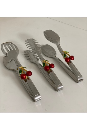 طقم ملقط خدمة من الفولاذ المقاوم للصدأ مكون من 3 قطع مع ملحقات الكرز