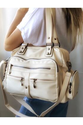 حقيبة كتف وكتف متعددة الأقسام من الجلد الكريمي للنساء