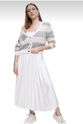 Kuay Kadın Deri Görünümlü Piliseli Etek