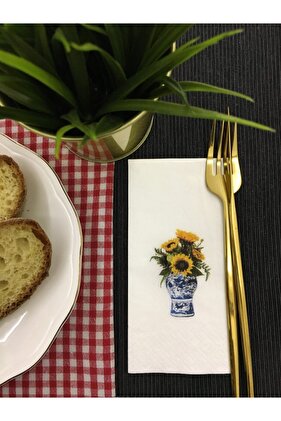 Sunflowers Bleu Blanc Sunum Peçetesi 16lı