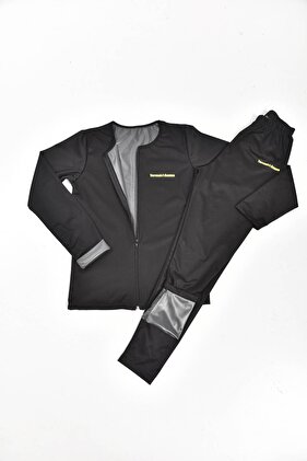 بدلة حرارية سوداء بأكمام طويلة وسحاب علوي وسراويل ضيقة حرارية للتنحيف والتعرق