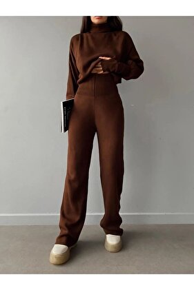 Parmak Geçmeli Crop Yüksek Bel Triko Takım