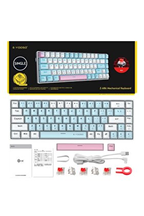 Z-686 Mini Mekanik Klavye Huano Red Switch Gamer Klavyesi 68 Tuş