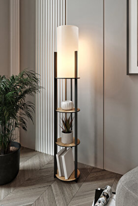 مصباح أرضي بحامل دائري من RADIANTE، بلوط ياقوتي - كريمي