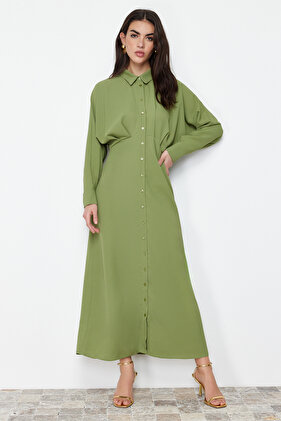 Khaki részletes gombos szőtt ingruha TCTSS24EB00011