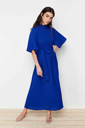 Cobalt Blue Belted Half Sleeve Woven Dress TCTSS24DB00009