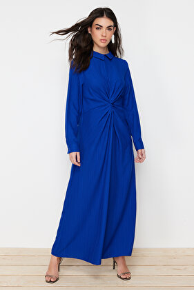 Saks Front Knot and Zipper Detailed Woven Dress TCTSS23EB00137