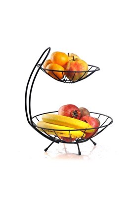Black Color 2 Tier Fruit Bowl 43 Cm