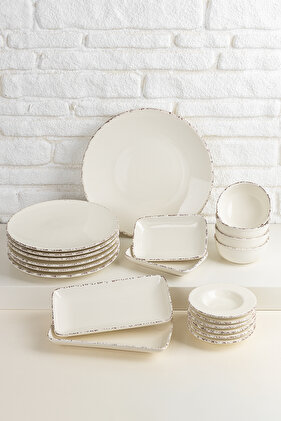 طقم إفطار أنتيكينج كريم 21 قطعة سيراميك فاخر لـ 6 أشخاص