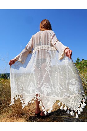 Women's Ecru Mesh Rhapsody Kaftan
