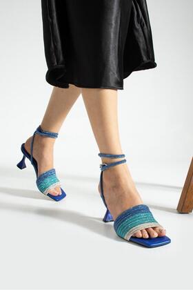 ديسكو عارية الكاحل مربوط حجر 8 سم كعب أحذية نسائية وصنادل